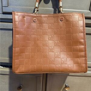 Steve Madden Tan Checkered Logo Tote Bag